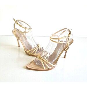 SCHUTZ Abby Ankle Strap Pointed Toe Sandals Leather Tan Natural Sz 8 Stiletto